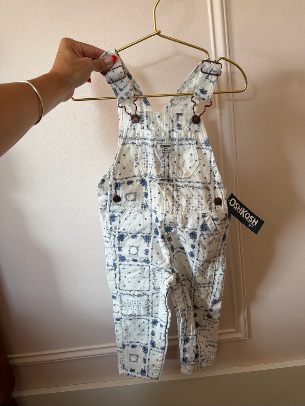 NWT oshkosh denim floral patchwork print toddler overalls